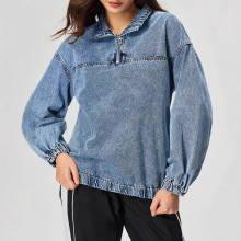 X-现货15702亚马逊跨境女装欧美INS新款宽松套头休闲牛仔外套衬衣