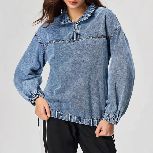 X-15702 Women's European and American Style INS New Loose Pullover Casual Denim Jacket Shirt