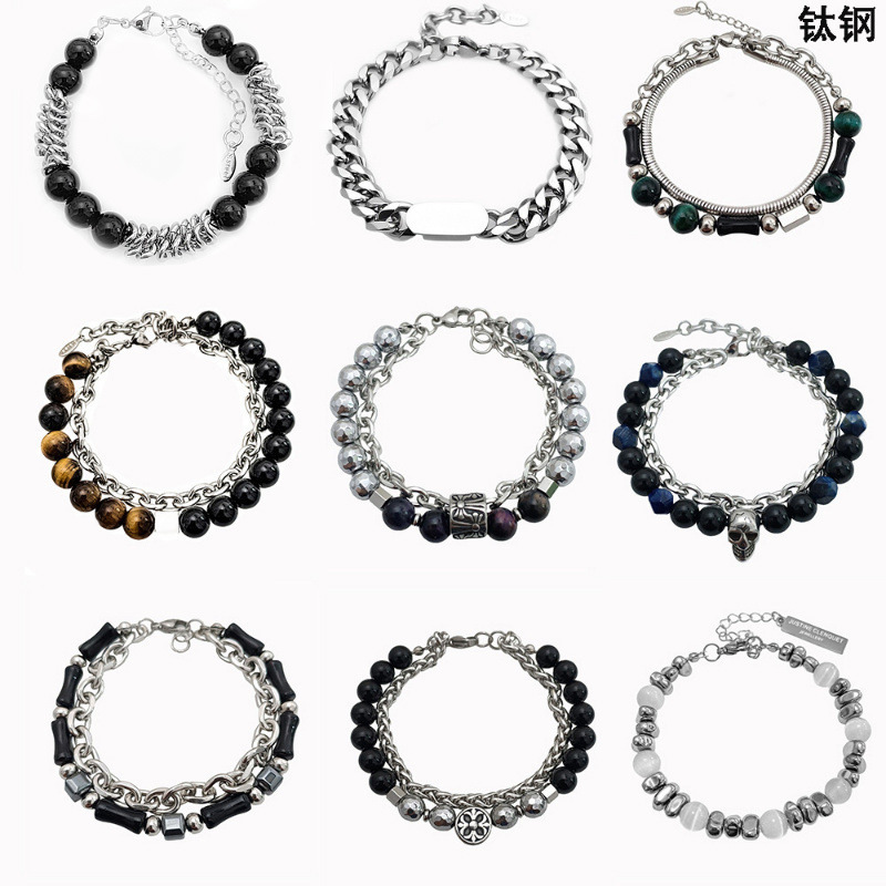 Manufacturers in stock men's bracelet hip-hop trend hand-woven titanium steel does not fade high-end sense hand jewelry wholesale