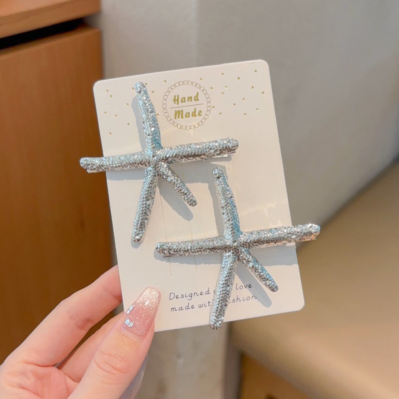 Estrella de mar plateada lateral clip para el cabello chica 2024 nuevo cabello para mujeres cejas rompiendo artefactos de cabello frente clip de boca de pato clip para el cabello