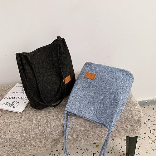 Women's Handbag Western and Eastern Fashion Linen Fabric Simple Solid Color Casual Bucket Bag Single Shoulder Bag