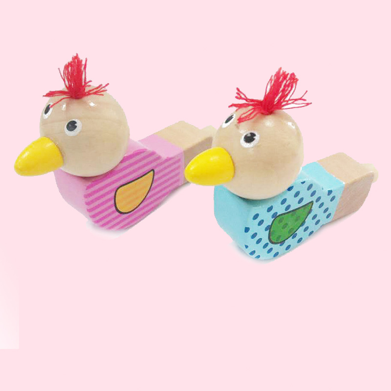Artesanía de madera creativa dibujos animados pájaro silbato madera bebé música pequeño juguete instrumento musical juguete los niños al por mayor