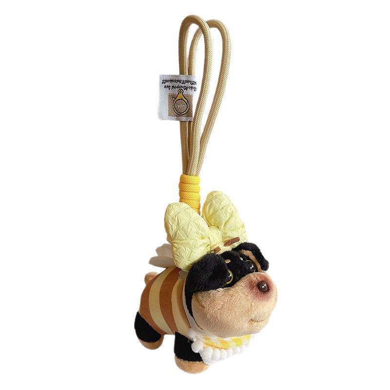 Niedliche Biene Welpen Tasche Anhänger für Mädchen Plüsch Puppe Schlüsselanhänger Spielzeug Nische High-End-Rucksack Dekoration_voghion.com
