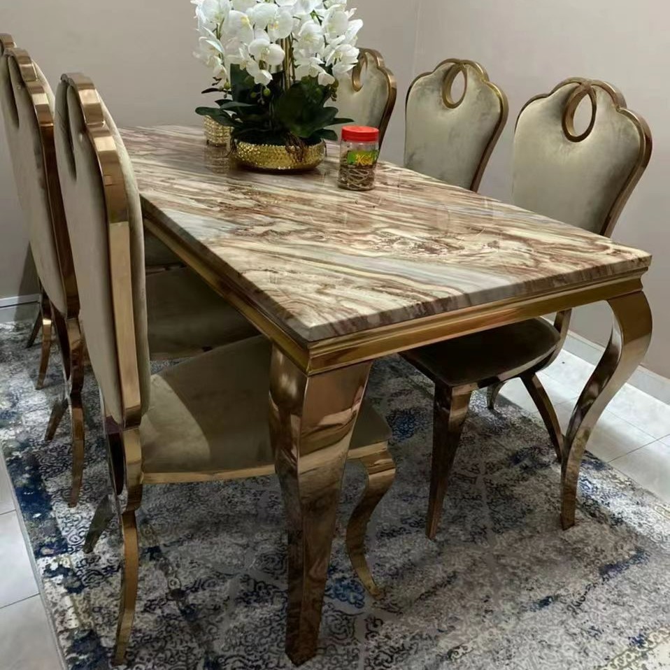 Factory Supply Marble Table Night Club Stainless Steel KTV Coffee Table Small Apartment Rock Plate Dining Table Banquet Table