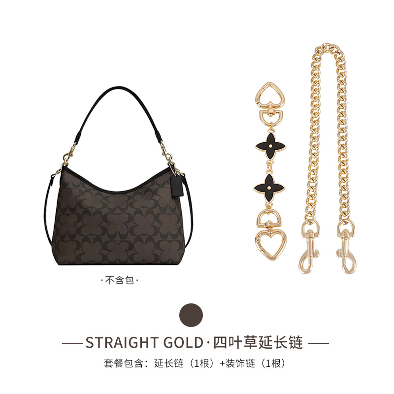 (straight gold) button chain decorative chain 45cm+ (black four-leaf clover) heart buckle extension chain