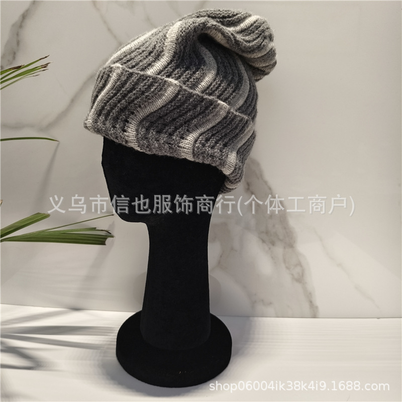100%纯羊毛针织帽街头风毛线帽设计感撞色裴涩琪同款情侣款冷帽|undefined