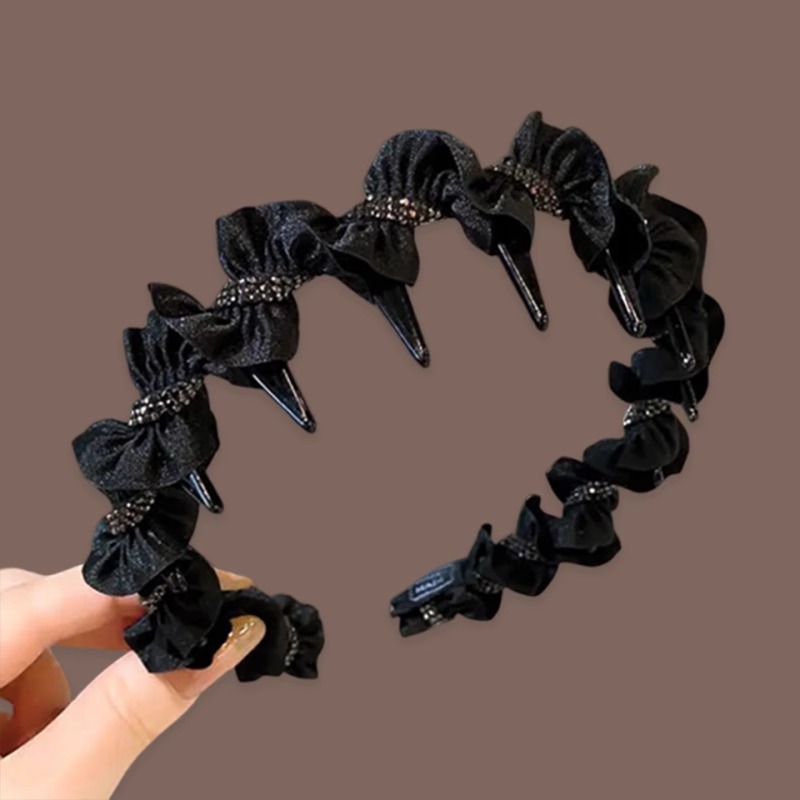 Negro envuelto alto cráneo correa de cabello para mujeres 2025 nuevo uso diario de la prensa correa de cabello diente correa de cabello antideslizante toque de cabello