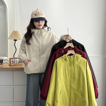 外套女大码春款2025新品胖妹mm200斤时尚减龄拉链宽松连帽冲锋衣