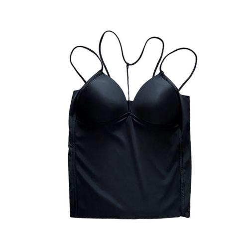 Halter neck camisole women's long outer wear summer ice silk underwear sexy cross with breast pads beautiful back inner layering