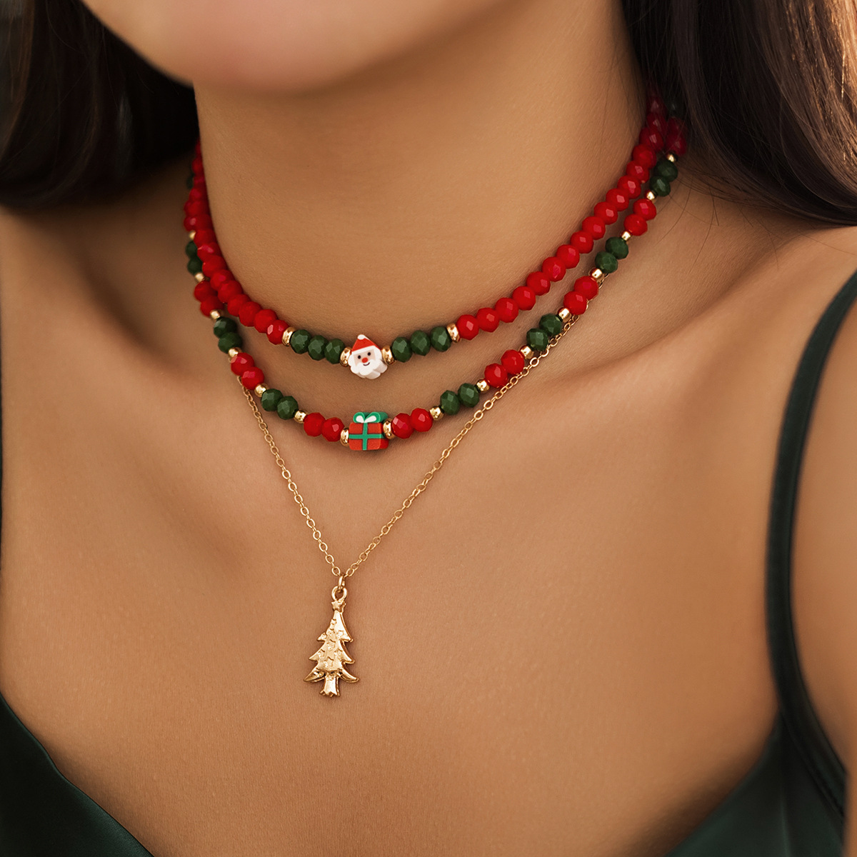 beaded choker women's necklace christmas snowman gift crystal jewelry_voghion.com
