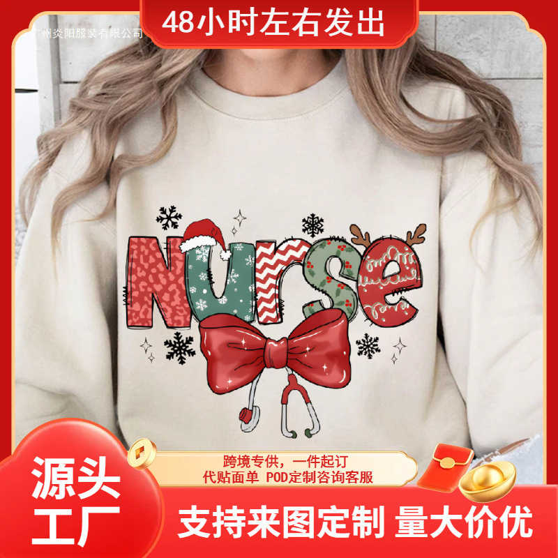 Sweatshirts Nurse Christmas Slogan Graphic Bow Print Sweatshirts Festive Lounge Wear Fashion Holiday Design Sweatshirts Nurse Christmas Slogan Graphic Bow Print Sweatshirts Festive Lounge Wear Fashion Holiday Design