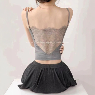 Backless Lace Camisole Women's Inner Wear Beautiful Back Bra All-In-One Bottoming with Breast Pads Sexy Sexy Top