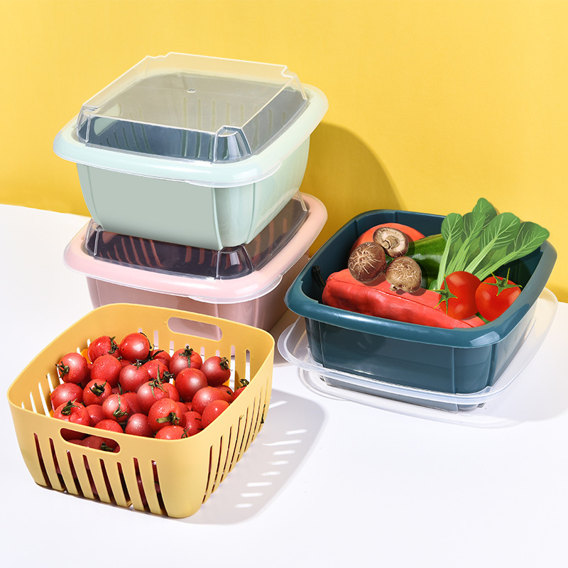 square multi-function Large double-deck Leach basket household kitchen fruit Trays Refrigerator Plastic Leachate Basket