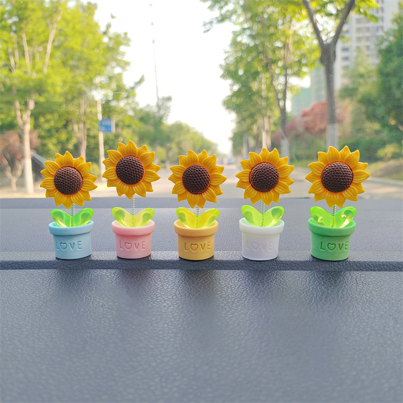Cute girasol de dibujos animados adornos de automóviles frescos flores en maceta consola central de automóviles decoración de automóviles eléctricos