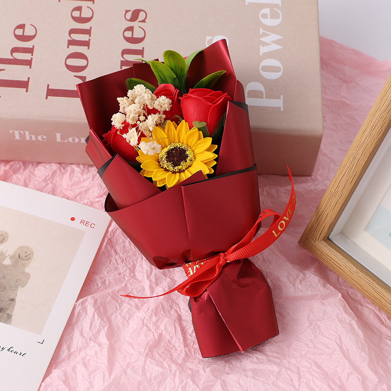 Regalo de San Valentín mini ramo de flores girasoles, flores secas eternas con estrellas exquisitas