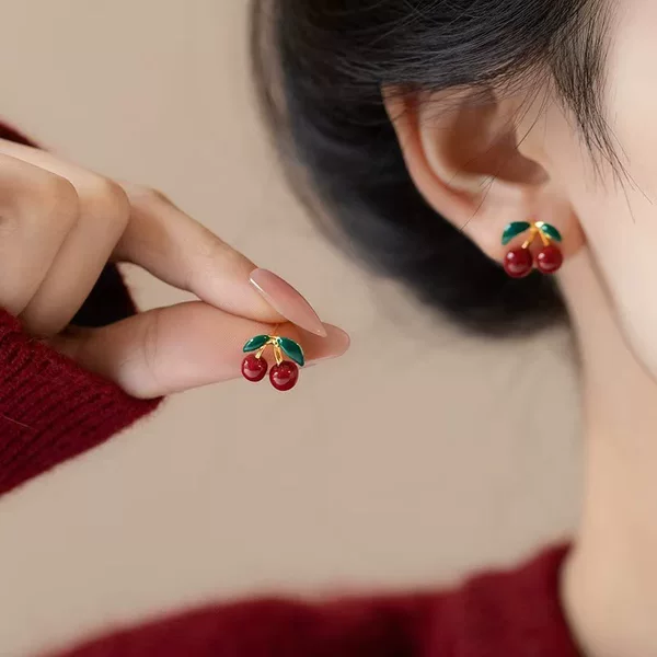 Niche Design Cute Cherry Earrings for Women 2026 New Fashion Unique Earrings with a High-End Feel and Versatile Style