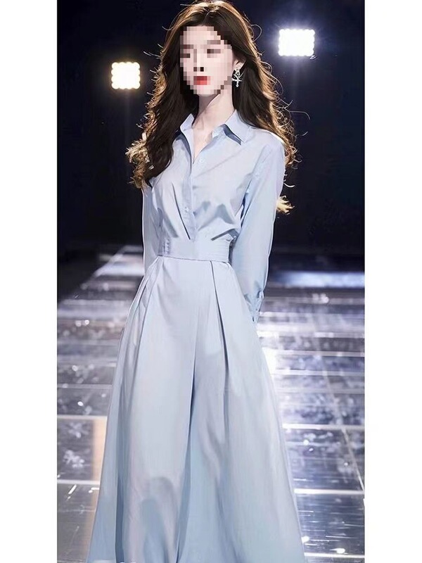 Autumn Clothing for Formal Occasions, Unique and Stylish, Non-Crowded Design, Banquet Blue Shirt, Waist-Cinching Dress for Women Autumn Clothing for Formal Occasions, Unique and Stylish, Non-Crowded Design, Banquet Blue Shirt, Waist-Cinching Dress for Women