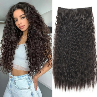 5 card wig piece 55cm long curly hair fluffy hair extension piece high temperature fiber corn perm wig hair extension piece