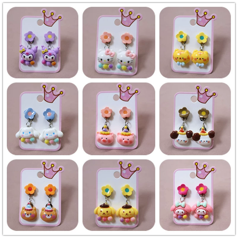 Серьги с героями мультфильмов для маленьких девочек, серьги для выступлений на сцене, детские красивые мультяшные зажимы для ушей, безболезненные серьги для девочек, аксессуары