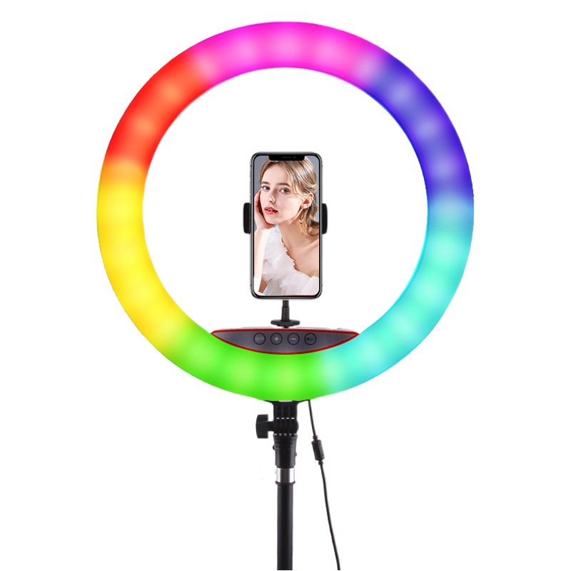 Luz de relleno RGB de 18 pulgadas teléfono móvil soporte en vivo trípode transfronterizo TikTok ancla colorida luz de iluminación de anillo LED