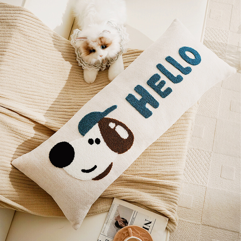 Cute de dibujos animados cachorro funda de almohada de tira larga habitación de los niños almohada larga con núcleo original simple cojín de sofá animal