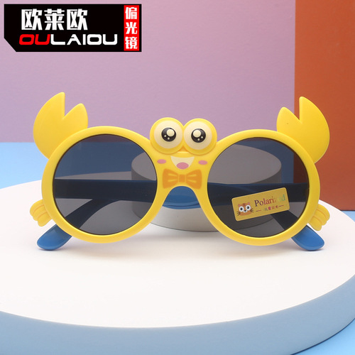 OleOle 2024 New Silicone Children's Polarized Sunglasses Cartoon Crab Cute Aviator Sunglasses UV Protection Goggles