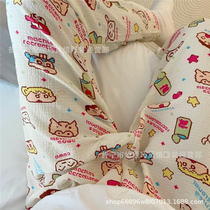 Pantalones de dibujos animados lindos pantalones de pijama elásticos de cintura estudiantil en casa pantalones largos de primavera y otoño de verano para mujeres pantalones casuales