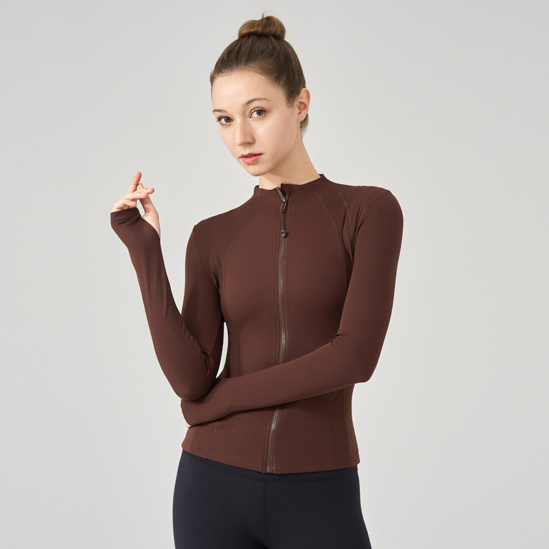 2025秋冬新款瑜伽服外套女跑步运动长袖修身立领休闲健身服带指套|undefined