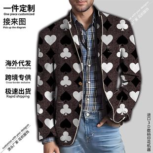 Men's 3D Digital Printing Suit Jacket Customized Independent Station Hot Selling Poker Color 3D Printing Suit Top for Men