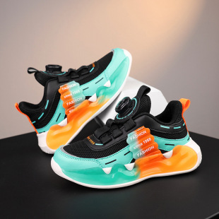 Boys' Shoes Button sneaker 2024 Spring Boys Anti-slip Running Shoes Ultra Light Soft Sole Breathable Mesh Shoes