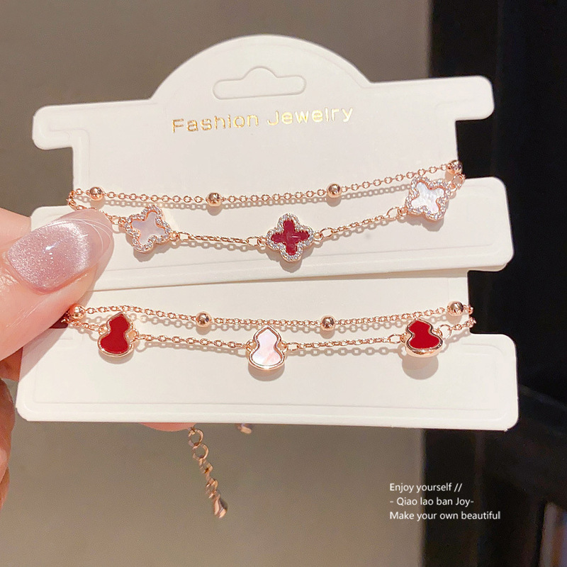 Oil-Dropping Mother-Of-Pearl Gourd Pendant Double-Layer Bracelet Retro Palace Style Bracelet Light Luxury High-End Jewelry Wholesale