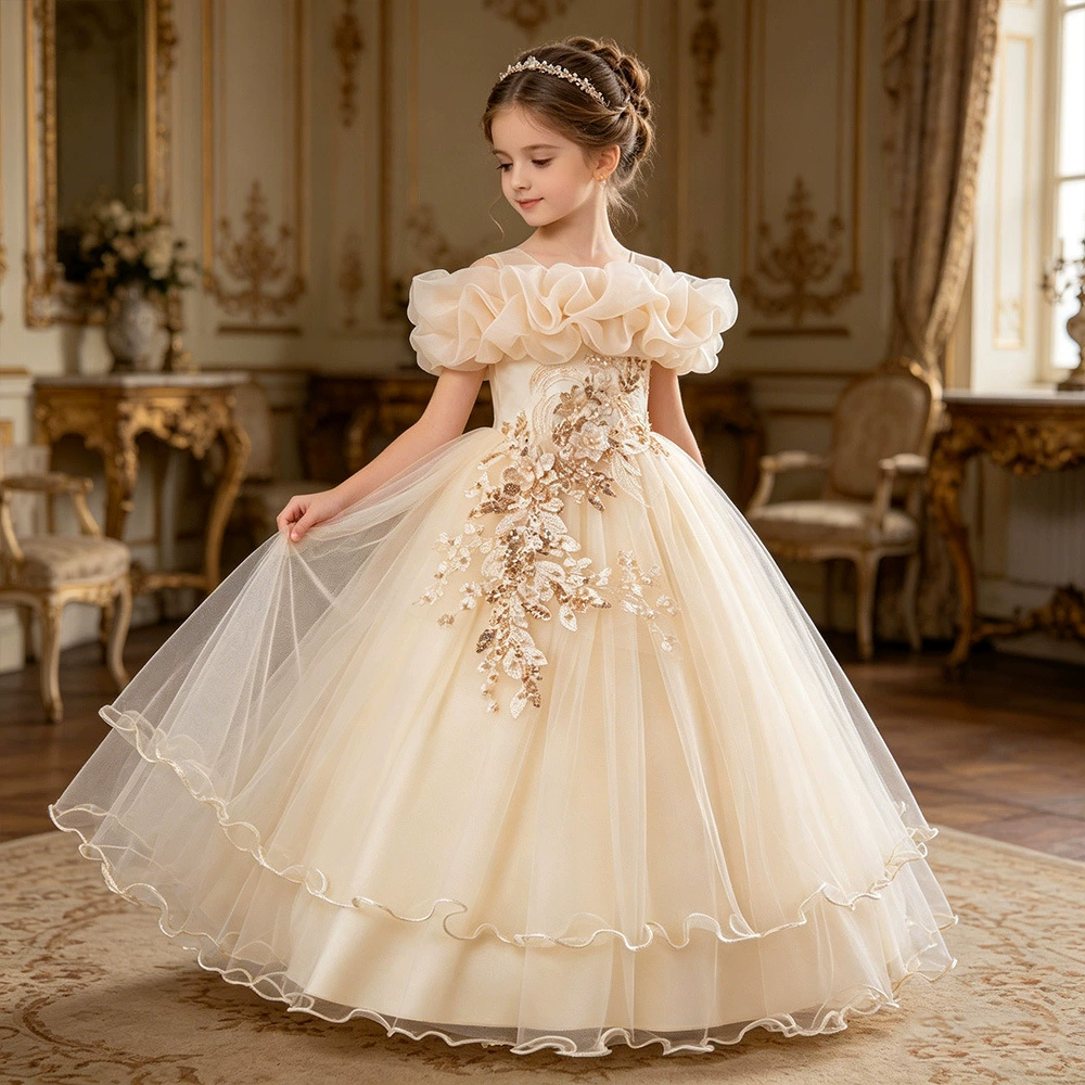 Детское платье Amazon, пышное платье принцессы на одно плечо, свадебное платье для девочек, банкетное платье для выступления на фортепиано, праздничное платье