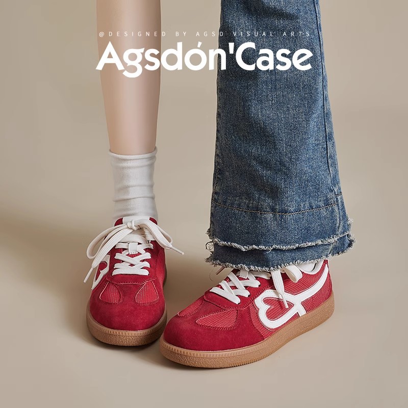Zapatos de entrenamiento rojos de Augu Lion Dengben años 2026 primavera cabeza redonda zapatos deportivos casuales ligeros zapatos blancos pequeños