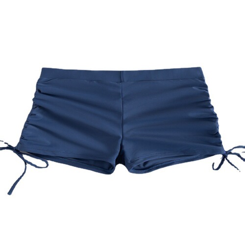 High-waisted tight elastic swim trunks with pleated side seams, 2025 solid color, butt-lifting drawstring tie-and-clip four-square swimming trunks for women