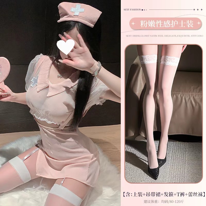 핑크 [탑 + 서스펜더 스커트 + 헤드웨어 + 티셔츠] + 레이스 양말