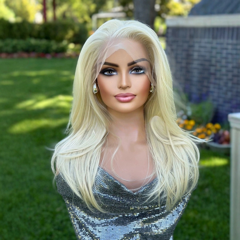 Gold 18-inch natural roll free split natural wave front lace transparent full wig micro roll