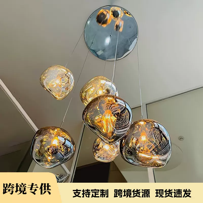 餐厅吊灯别墅loft复式挑空楼梯间长线灯轻奢高级感亚克力客厅吊灯