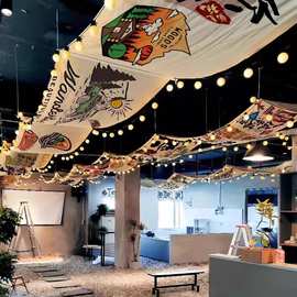 露营市井网红风天幕烧烤火锅酒馆吧书法吊顶挂布长条横幅市井风