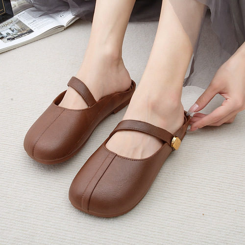 French-style Closed-toe Half-Slippers for Women, 2025 Summer Outdoor Wear — Versatile Retro Design Perfect with Skirts, Ideal as Mary Jane Outing Sandals