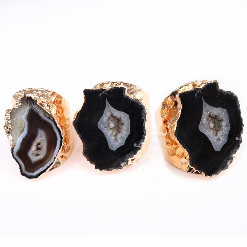 Open Ring Classification Adjustable Ring Size 1 Piece Quantity Daily Occasion Casual Irregular Agate Brass Natural Stone Wholesale Open Ring