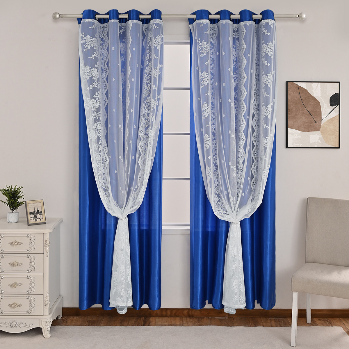 Nuevo transfronterizo de tres filas de flores de doble cortina de sombra cortina de sala de estar dormitorio cortina terminada al por mayor TEMU