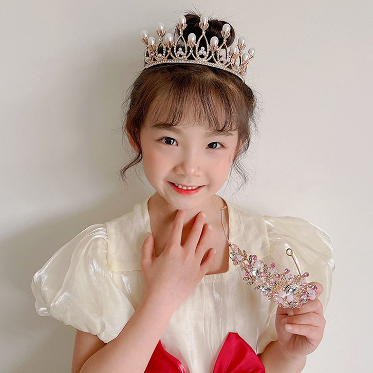 Tombro de corona para niños pequeña princesa corona diadema de cumpleaños accesorios para el cabello de cristal para niñas regalo de cumpleaños
