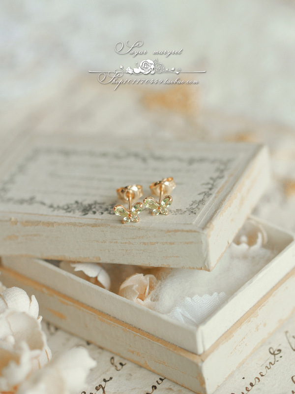 Love Rain Butterfly ミニ絶妙な小さな新鮮な高模造天然ペリドットライト高級多用途リングシルバー針イヤリングネックレス|undefined
