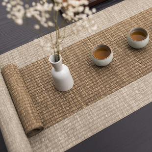 Chinese-Style Waterproof Tea Mat Tea Tablecloth Chinese-Style Straw-Woven Bamboo Mat Tea Ceremony Accessories Zen Table Runner Flag Cloth