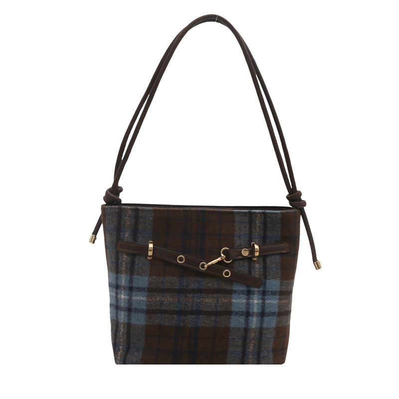 Bolsa de mano de tela a cuadrícula de gran capacidad para viajar bolsas de mujer 2024 nuevo otoño invierno exterior ocio bolsas de cubo de hombro