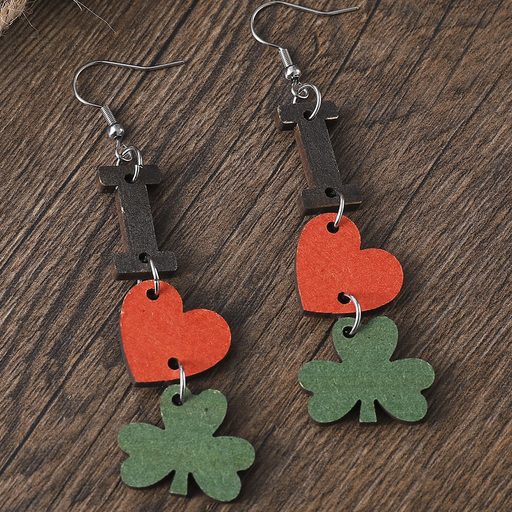 1 Pair Fashion Heart Shape Stainless Steel Wood Handmade Womenu0027S Drop Earrings