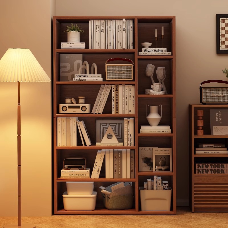 Estantería de madera maciza Estante de piso Sala de estar Estante de exhibición en capas Estante para libros Armario de almacenamiento Una pieza contra la pared Armario pequeño y estrecho