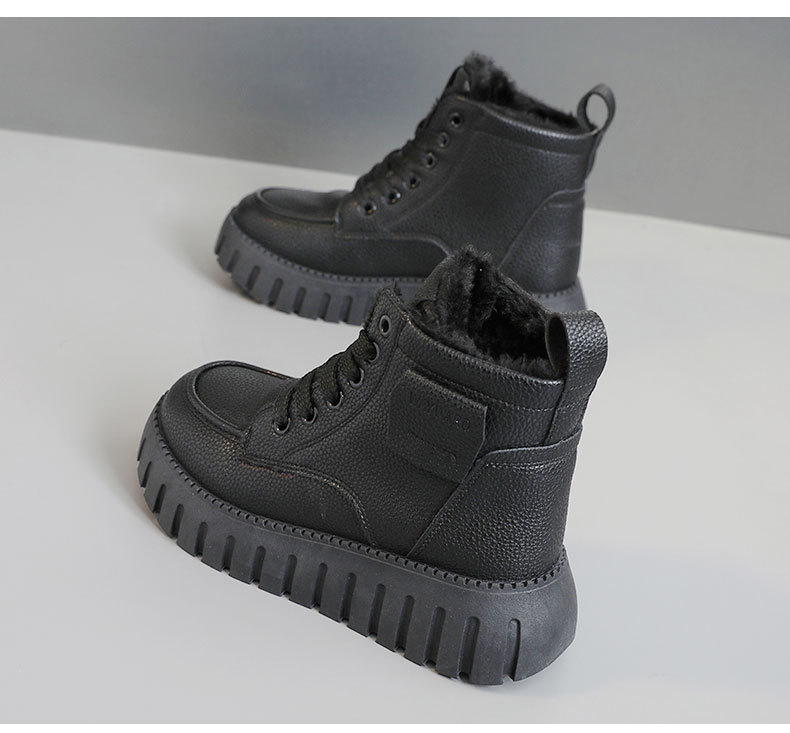 KT2283 New 2024 Winter Thick soled Women's with Veet Solid Color Warm High Top Cotton Shoes for Height Increase, Student_voghion.com
