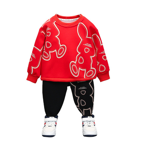 Boys' Big Rabbit Suit  Spring and Autumn New Style Children's Handsome Casual Two-piece Set Western Style Clothes for Small and Medium-sized Children