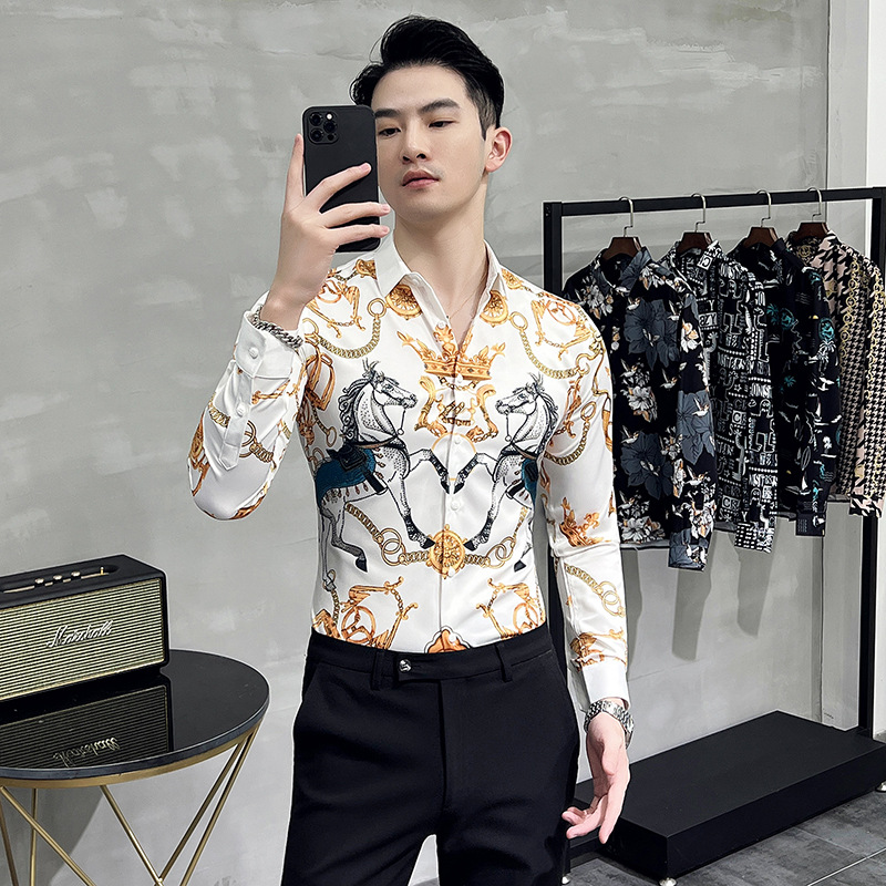 Comercio exterior transfronterizo Amazon nueva camisa popular europea y americana camisa de manga larga impresa personalizada de los hombres 2809